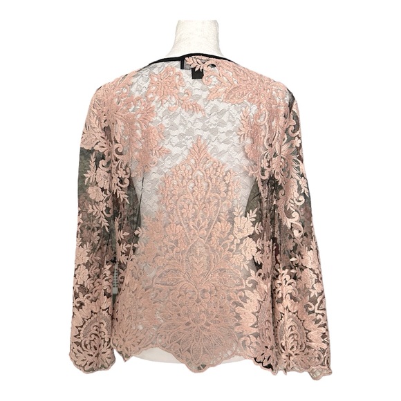 Karen Kane Lace Top Pink Black Embroidered Long Sleeve Women’s Size XS - Picture 2 of 3